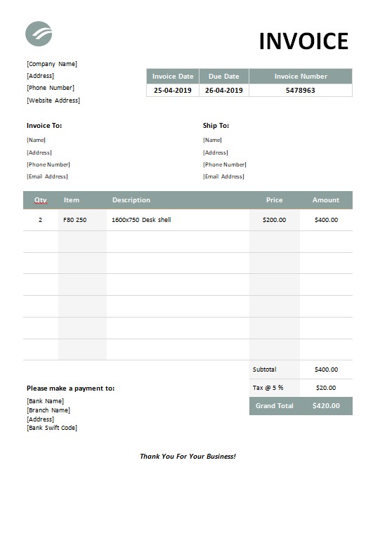 Furniture Invoice Template PSD template